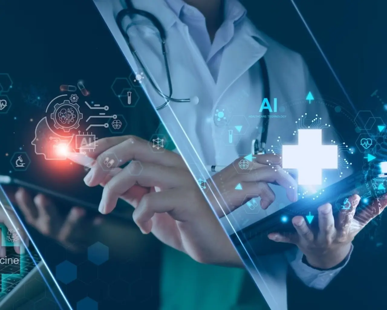 A clinician using a tablet with connected healthcare technology
